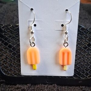Peach Orange Popsicle Dangle Earrings with Yellow Stick